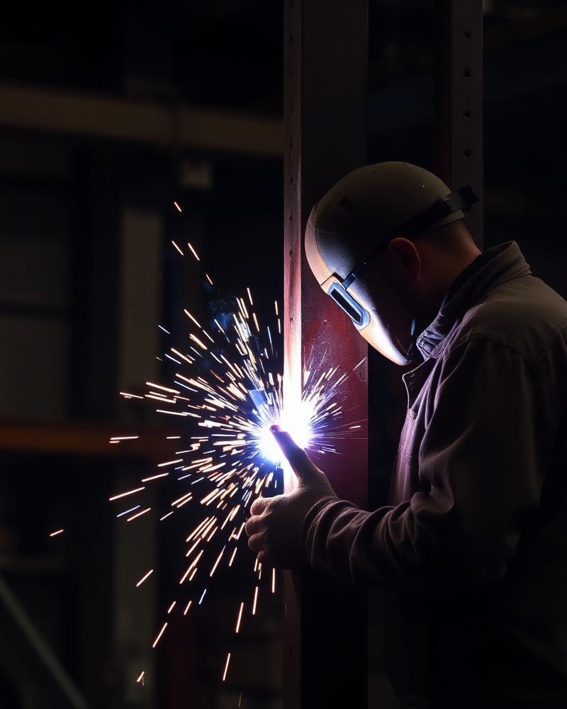 Ironworkers bolting a structural steel column in place